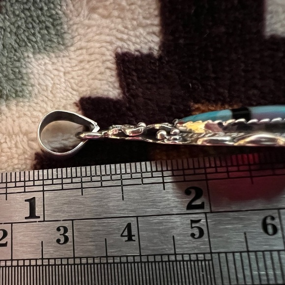 ❤️ Southwestern Stunning Aurora Opal Multi-Stone Inlay 925 Pendant 7.29gm - Picture 8 of 11